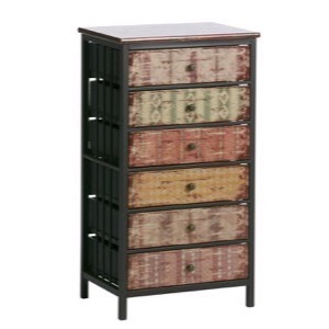 Metal Kommode med mønster 6 skuffer i træ 44x82x32 cm